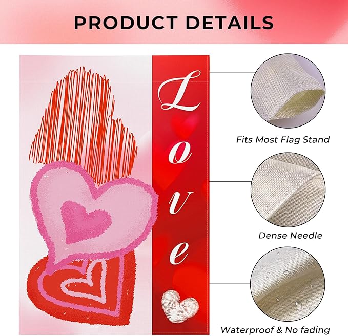 pretty_jessie Valentines Day Garden Flag 12x18 Inch Double Sided, Love Hearts Burlap Yard Flag Anniversary Patio, Porch, Backyard Outdoor Decorations