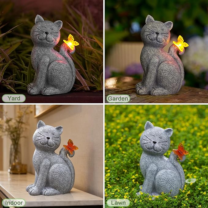 Nacome Cat Outdoor Statues for Garden: Outside Decor with Butterfly Clearance for Yard Art Lawn Ornaments Porch Patio Balcony Home House for Grandma Mom Women