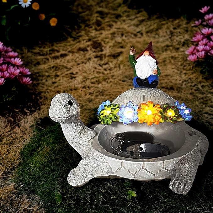 memeyou Gnome Hide a Key Outside Turtle Garden Decor Outdoor Key Hider Statues Funny Decorations for Yard Patio Lawn Solar Figurine with Light Ornaments Housewarming for Women Mom Grandma