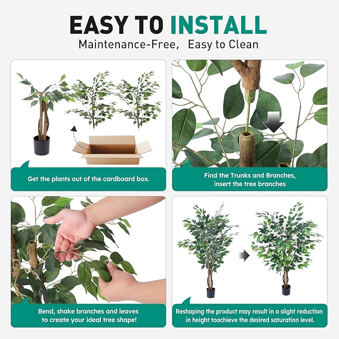 AQUGQ Artificial Ficus Tree 4ft, Artificial Plants Indoor with Realistic Leaves & Trunk, Fake Plants for Home Office Living Room Decor.