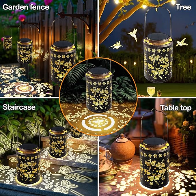 Solar Garden Lights Outdoor Waterproof, Hanging Metal Dragonfly Decor, Romantic Gift for Her, Valentine’s Day, Birthday or Anniversary Gift for Women, Patio Porch Yard Lighting