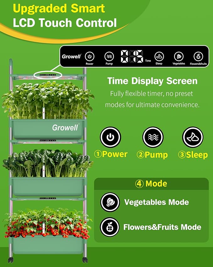 Large Hydroponics Growing System Kit, Vertical Indoor Herb Garden Kit with LED Grow Light & Independent Water Pump, 42L Movable Indoor Planter Perfect Gardening Gifts (3 Tier-81 Pods Green)