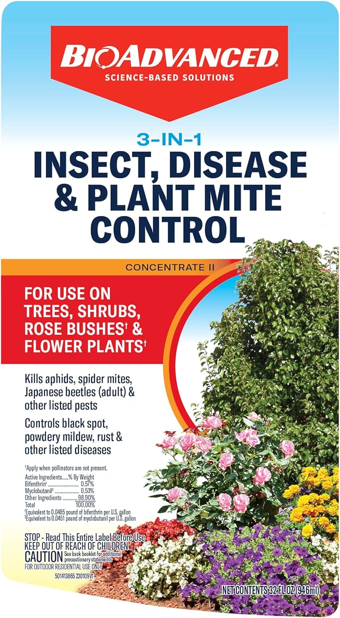 BioAdvanced 3 in 1 Insecticide & Fungicide for Plants, Disease & Plant Mite Control, Concentrate, 32 FOZ