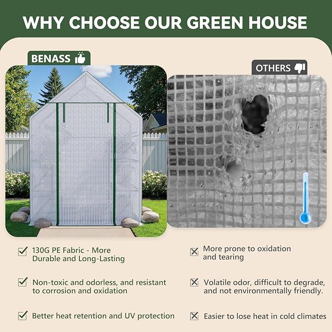 Greenhouse for Outdoors, Small Greenhouse, Walk-in Greenhouses with 3 Tiers 8 Shelves, PE Cover, Heavy Duty Plant Greenhouses for Garden and Backyard