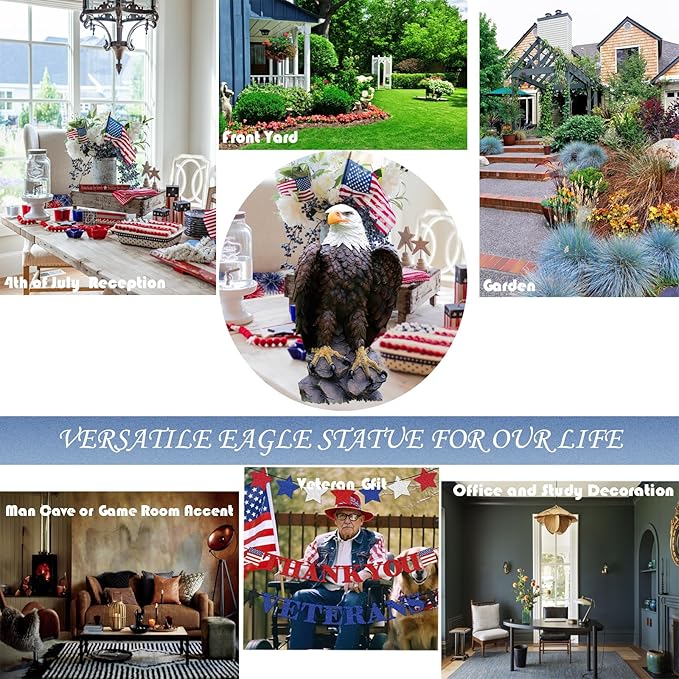 24.5 Inch 9.6 lb American Eagle Statue,Large Resin Bald Eagle for Outdoor Garden, Yard Art, Lawn, Patio or Indoor Home & Office Decor, for Men, Veterans, Husband, Boyfriend