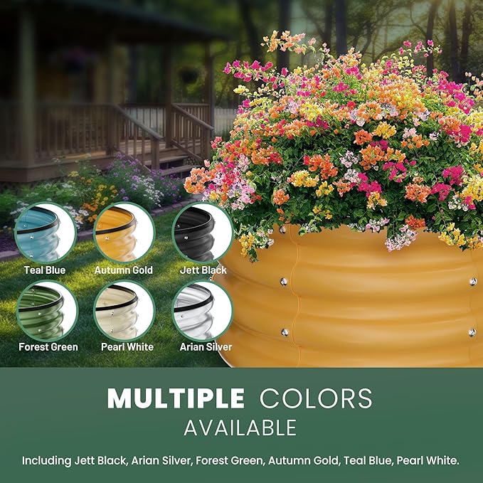 Round Galvanized Raised Garden Bed Kit, 2 x 2 x 1ft Autumn Gold Galvanized Garden Boxes, Outdoor for Vegetables
