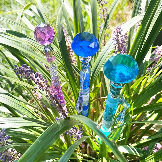 Exway 150 PCS DIY Fairy Wand Beaded Garden Stake Kits with Assortment Large Hole Beads 6 Crystal Stopper Top Threaded Rods and Sparkling Crystal Pendants for Outdoor Indoor Decor