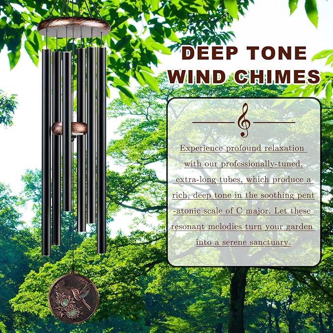 Gabzart Large Wind Chimes for Outside, 48" Vintage Hummingbird Deep Tone Wind Chime Outdoor Clearance with Heavy Tubes, Patio Porch Balcony Decoration, Garden Hanging Decor Gifts for Women Men