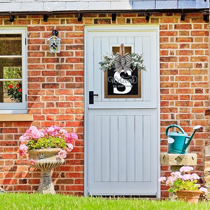 Last Name All Year Wreath, for Front Doors, Spring, Fall, 26 Last Name Letters All Year Round Wreaths, Suitable for Wedding Decorations, Home Porches, Farmhouses, Yards, Garden Decorations, Gifts (S)