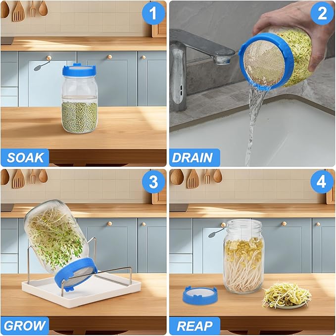  [Large Size] 68oz Sprouting Kit, 2 Sprouting Jar Kits, Wide Mouth Jar with Stainless Steel Screen Sprout Lid, 2000ml Sprouts Growing Kit, Seed Sprouter Set for Growing Broccoli, Bean, Alfalfa ﻿