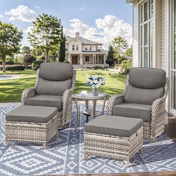 HUMMUH Wicker Patio Furniture Set 6 Inch Thick Cushion Outdoor Swivel Rocker Patio Chairs with Deep Seat Sofa 6PCS Outdoor Furniture Set for Porch Garden Deck