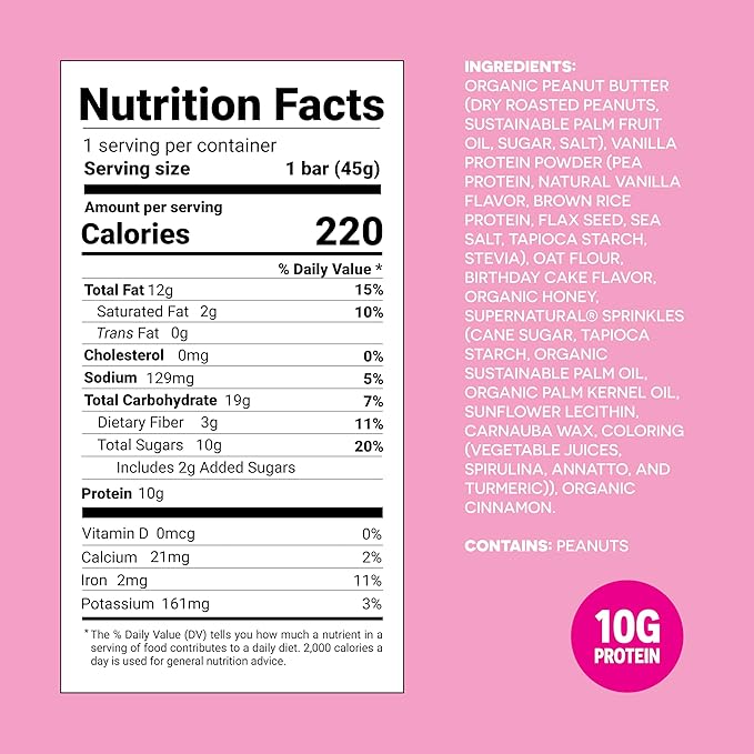 FROPRO Plant Protein Snack Bars - Plant Based Protein Bars, All-Natural, Gluten, Dairy, & Soy Free, High Protein Bars with Low Calories | Birthday Cake, 12 Pack