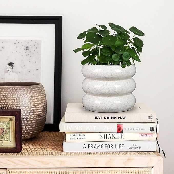 Ceramic Planter Pot, 6 Inch Bubble Planter with Drainage Hole, Large Flower Planter Pots for Indoor Plants Outdoor, Home Office Modern Décor(Creamy White)