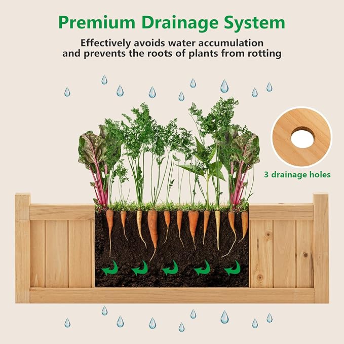 Giantex 27.5” Raised Garden Bed - Wooden Planter Box, Outdoor Folding Rectangle Planter w/Removable Bottom, Premium Drainage System for Herbs, Fruits, Flowers, Succulents, Simple Assembly