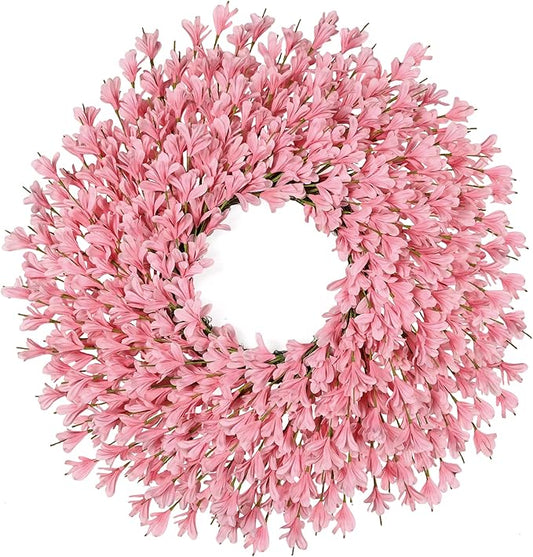 26 Inch Spring Wreaths for Front Door Large Easter Valentines Forsythia Floral Summer Spring Door Wreaths Outdoor All Season Spring Decorations for Home Porch Room Window Wall Farmhouse Decor (Pink-R)
