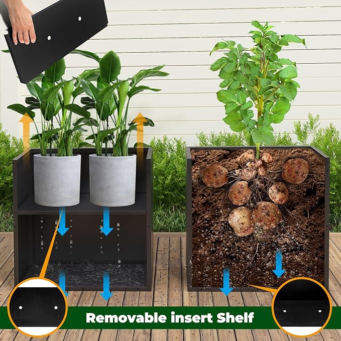 GZLVSOW Black Steel Planter Box for Outdoor Plants 24" x 10" x 24" Metal Rectangular Outdoor Planter Box All-Weather Use with Drainage Holes for Patio,Porch,Garden (Black, 24 * 10 * 24)