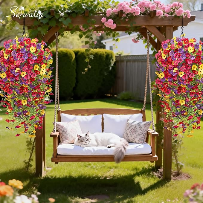 Serwalin 12PCS Artificial Fall Flowers for Outdoors Decoration, Realistic Silk Artificial Fall Hanging Flowers for Patio, Garden, Porch, Window, Outside (Spring Color,12PCS)