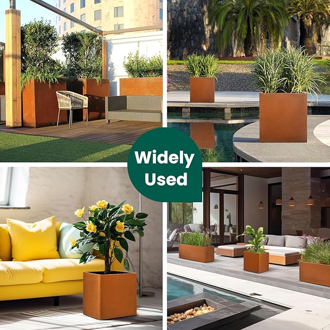 GZGNEEVL Corten Steel Planter Box Metal Outdoor Large Rectangular Rustic Durable Antique Detached for Commercial Residential Patio Deck and Backyard 17" x 17" x 18"