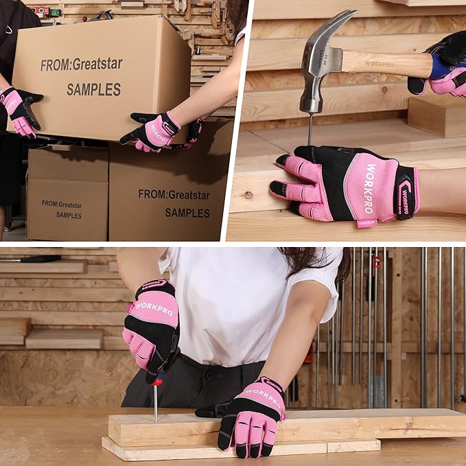 WORKPRO Safety Work Gloves, Mechanic Working Gloves for Men Women, Touch Screen, Terry Fabric, Non-Slip