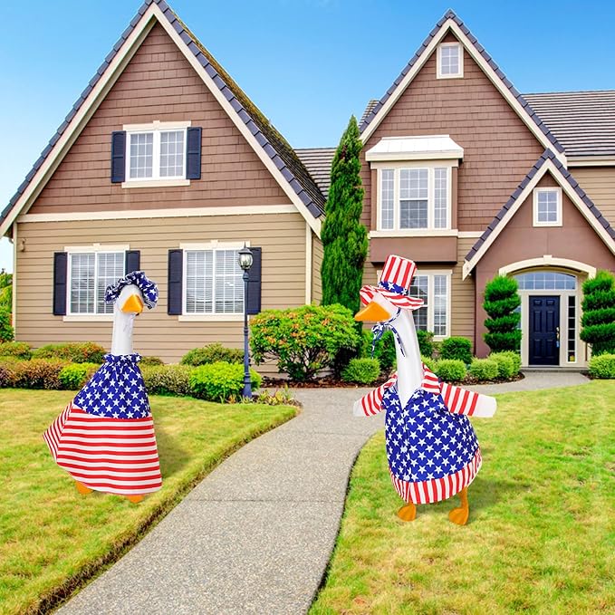 2 Set 4th of July Goose Outfit Lawn Porch Goose Clothes Plastic Goose Lawn Goose Clothing Independence Day Goose Outfit for Patriotic Outdoor Patio Yard Lawn Art Decoration(Classic)