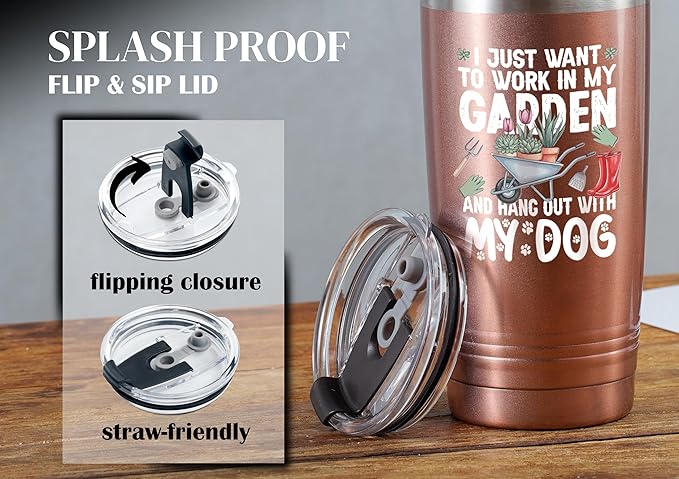Onebttl Gardening Gifts for Women, Tumbler for Plant Lovers, Gardeners - 20oz Double Wall Vacuum Insulated Stainless Steel Cups - Gift for Birthday, Christmas - Dog