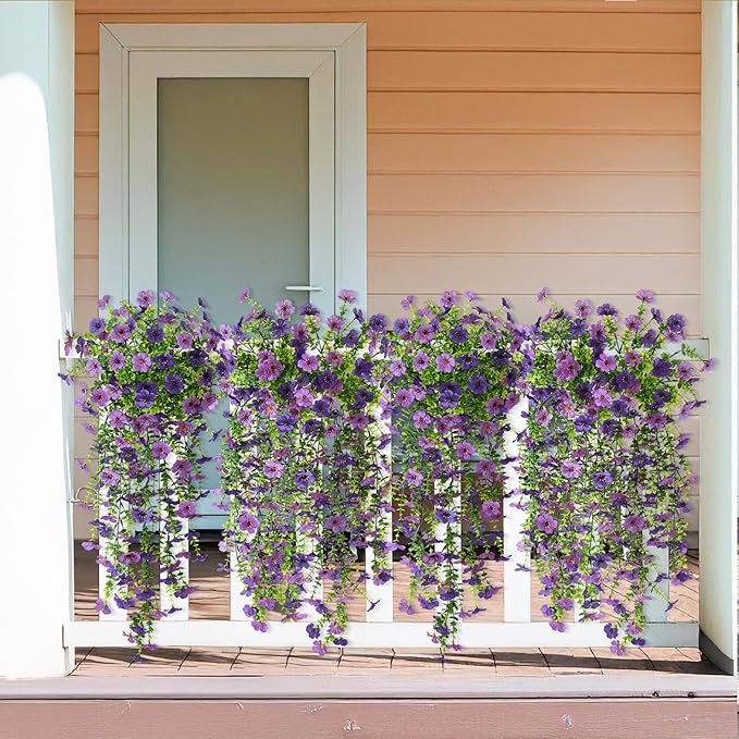 Artificial Hanging Flowers Plants for Outdoor Spring Summer Decoration, 2PCS Faux Silk Daisy UV Resistant Look Real for Outside Home Indoor Planter Porch Garden Yard Decor(Dark Orchid)