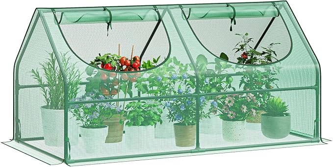 GreatBuddy Portable Mini Greenhouse, 3×3×6Ft, High-Density PE Plant Cover with 2 Roll-up Zipper Windows, Perfect for Indoor Outdoor Plant Growing