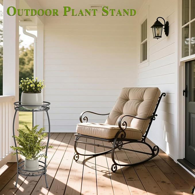NUZZERO Plant Stand for Indoor Outdoor,Tall Black Metal Rustproof Stable Plant Stands,2 Tier 27.1 inch Multiple Corner Display Shelf Plant Rack Holder Rack Flower Pot Stand Heavy Duty Plant Shelf