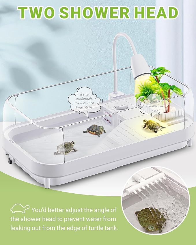 Moonorange Large Turtle Tank Kit (Tank+Lamp+Filter), Acrylic Turtle Tank Starter Kit with Heightened and Curved Fences, Bottom Drainage, Multi-Function Areas