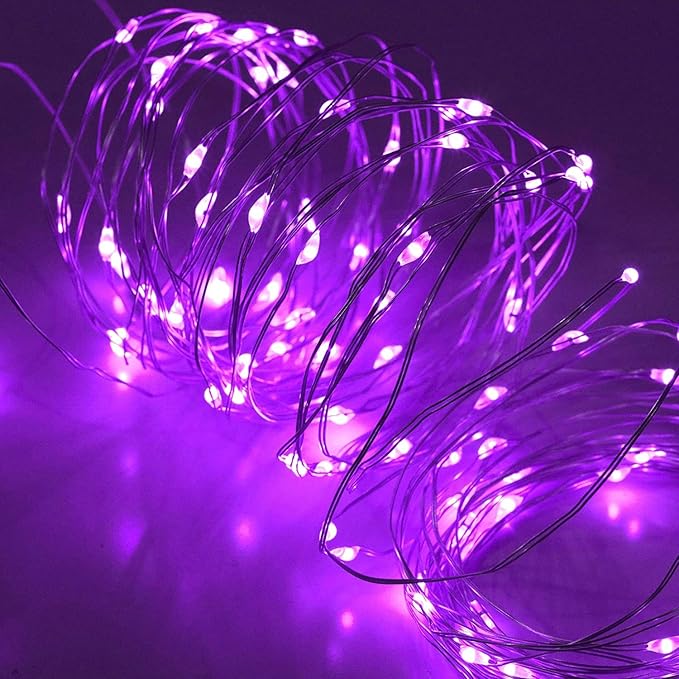 Blingstar USB Powered Fairy Lights, 2 Pack 33Ft 100 LED, Flexible Silver Wire, Mini String Lights for Christmas Tree/Halloween/Bedroom/Camping/Holiday Decoration, Purple