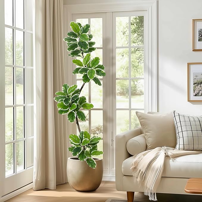 GarveeHome Fiddle Leaf Fig Tree Artificial Indoor, 6 ft Tall Faux Rubber Tree with Sphere Planter, Tall Artificial Plants with Moss for Home Decor Office Living Room