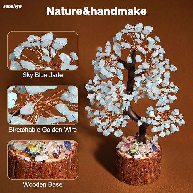 Sunnlejw Aquamarine Chakra Crystal Tree of Life,Birthday Gifts for Women, Healing Crystal and Stones for Positive Energy,Gifts for Sister and Mom,House Warming Gift,Money Feng Shui Tree Decoration