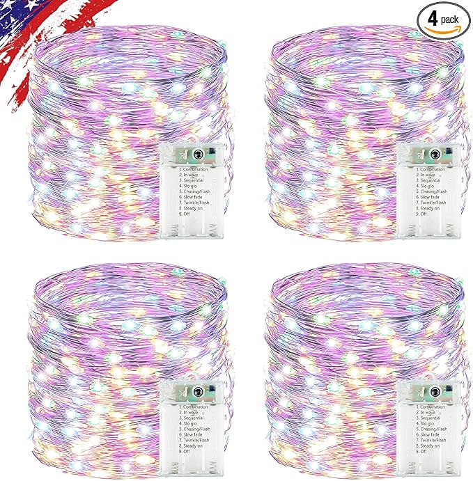 4 Pack Cuttable Fairy Lights Battery Operated, Waterproof 20FT 60LED Twinkle Lights with Timer Indoor Outdoor, Fairy Battery String Light for Bedroom, Classroom, Wedding, Christmas Décor(Multicolor)