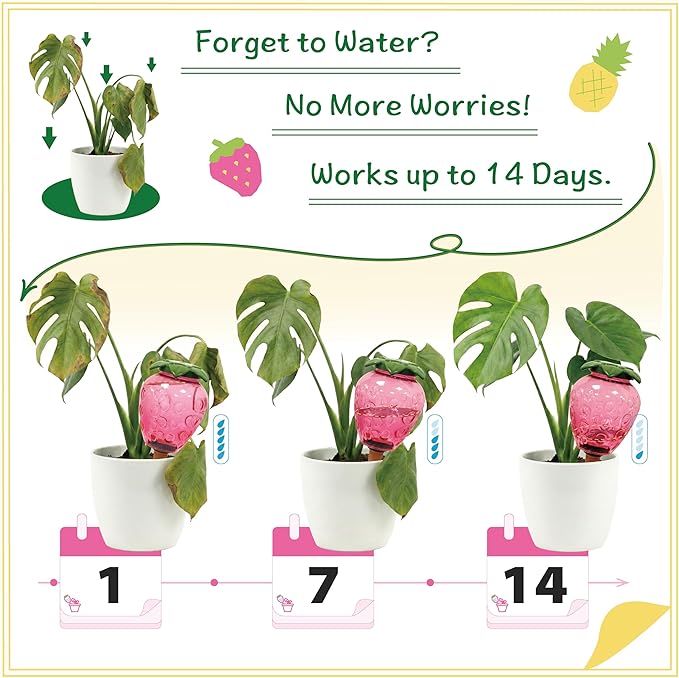 Extra Large Plant Watering Globes for Plants - 19oz Plant Watering Devices, Vacation Self Watering Globes with Slow Release, Indoor Plant Watering Bulbs, Plastic, 2-Pack(2 Strawberries)