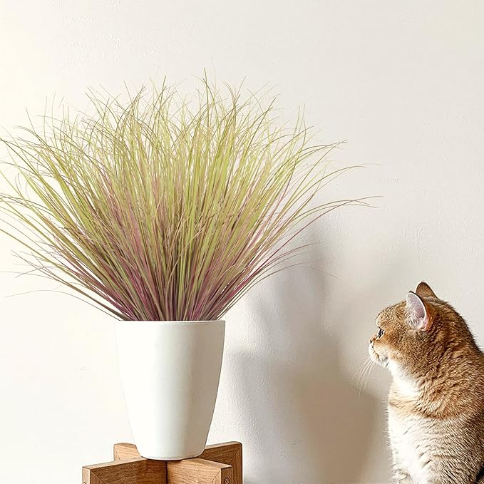 LUZOGA 24Pcs Artificial Grass Plants, Faux Shrubs Wheat Grass, Artificial Tall Grass Fake Plants for Outdoor Decor,Artificial Greenery Stems Weed for Room Indoor Home Decor（Light Purple）