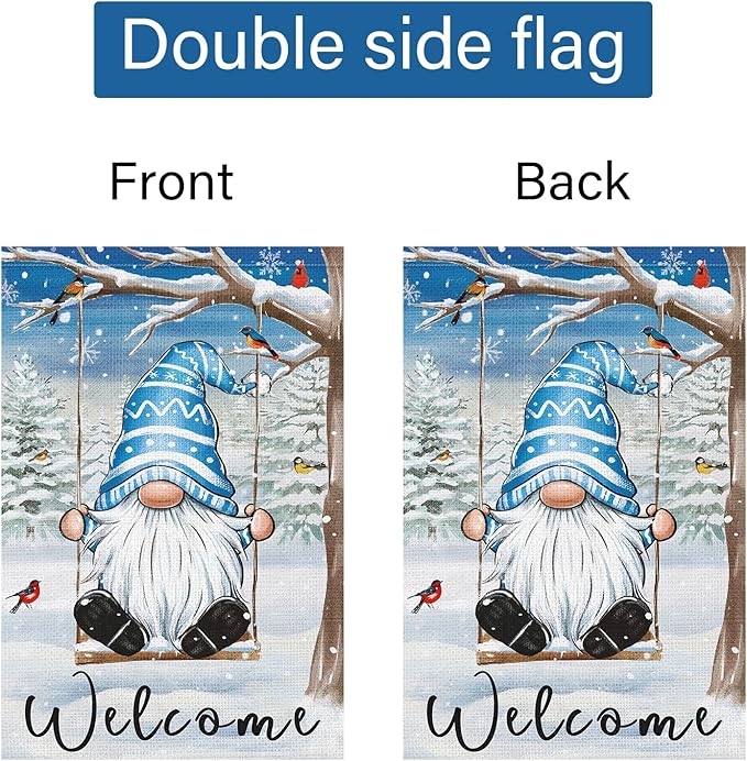 Louise Maelys Winter Garden Flag Gnome Welcome Bird Cardinal Tree 12x18 Inch Double Sided Snowy Swing Christmas Xmas Holiday Seasonal Small Burlap Yard Sign Outdoor House Decor