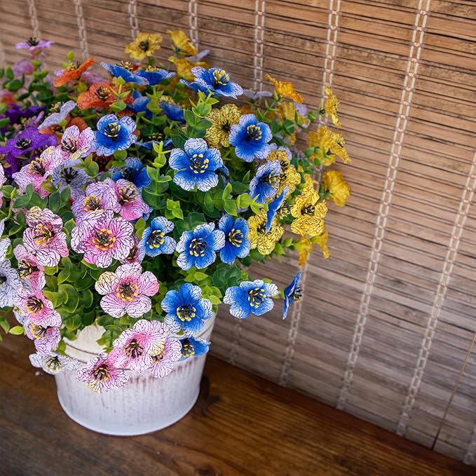 BCBLF Artificial Flowers for Outdoors UV Resistant, 12 Bundles Realistic Silk Flower Faux Fake Plants for Porch Patio Yard Planters, Spring Summer Home Garden Decor, White