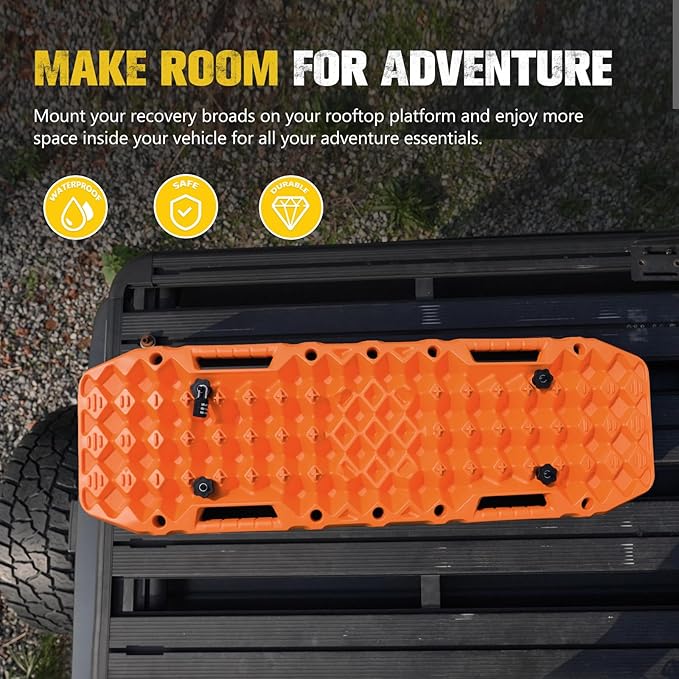 BUNKER INDUST Gen 7th Traction Boards with Mounting Kit, Pair Offroad Recovery Tracks with Jack Base for 4X4 Jeep Truck Tire Traction-Sand,Mud, Snow Ramps (Orange)