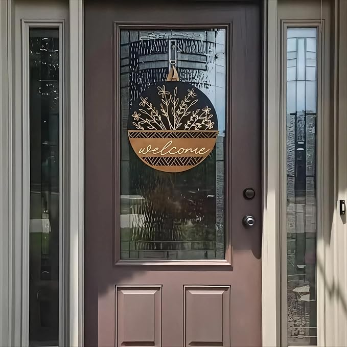 3D Welcome Sign for Front Door, Rustic Round Wood Wreaths Wall Hanging Modern Farmhouse Decor, House Warming Gifts New Home,Porch Fence Decorations for Spring Summer Fall All Seasons Holiday Christmas