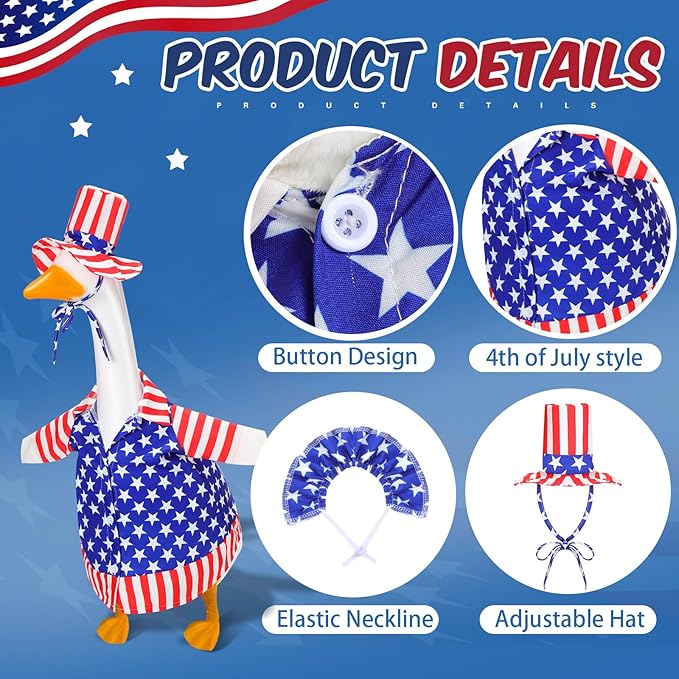 2 Set 4th of July Goose Outfit Lawn Porch Goose Clothes Plastic Goose Lawn Goose Clothing Independence Day Goose Outfit for Patriotic Outdoor Patio Yard Lawn Art Decoration(Classic)