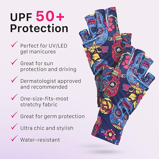ManiGlovz - Original UPF 50+ UV Light Protective Nail Gloves | Gel & Anti UV Fingerless Gloves for Women | Sun Protection for Driving | Glitz and Glam Print
