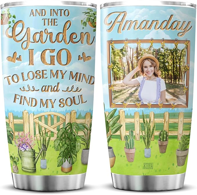 Personalized Photo Coffee Tumbler Gardening Custom Name Birthday Gifts For Women Adults Mom Grandma Plant Travel Mug With Lid Insulated Cup Cold Steel Tumblers Inspirational Quote