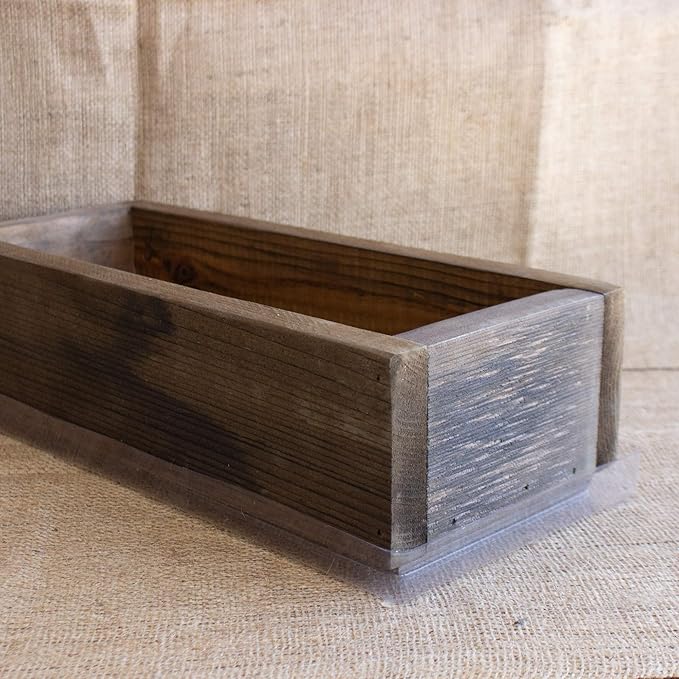 Handy Pantry Reclaimed Barnwood Style Planter Box - Rich Brown - Rustic Look - Flower, Herb & House Plant Garden Barn Wood Windowsill Planter with Drip Tray
