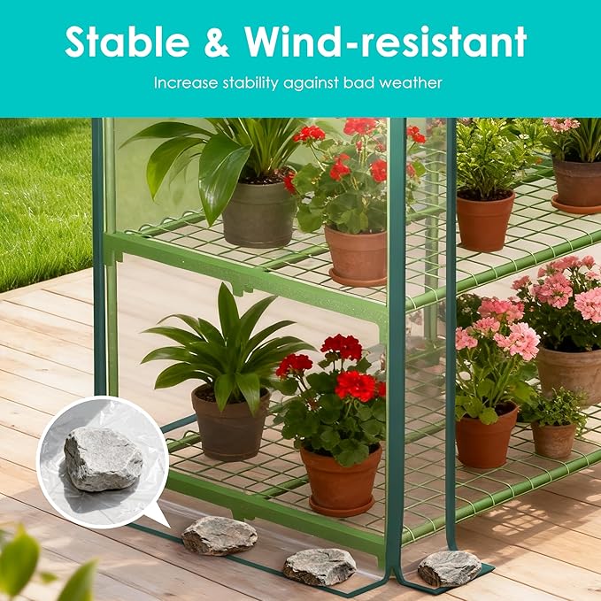Twira 3-Tier Mini Greenhouse Outdoor, Portable Small Greenhouses for Winter, PE-coated Metal Frame & PVC Cover Green House for Outside Plants, Indoor Greenhouse Women Men Gardening Gifts 2.3x1.6x4.2ft