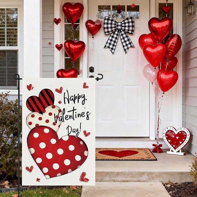 pretty_jessie Valentines Day Garden Flag 12x18 Inch Double Sided, Happy Valentines Day Love Hearts Burlap Yard Flag Anniversary Patio, Porch, Backyard Outdoor Decorations
