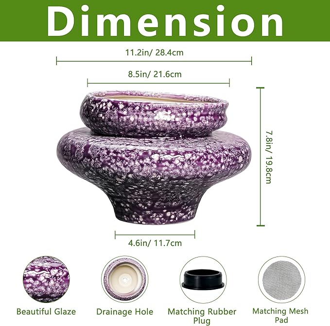 Teagas Ceramic Planters - 11 Inch Ceramic Pots for Plants with Drainage Hole, Decorative Planters for Indoor Outdoor, Unique Flower Pots, Garden Office House Decor, Gifts for Plants Lover, Purple