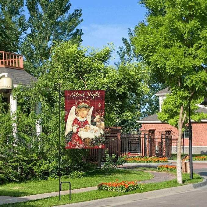 Christmas Angel Garden Flag 12x18 Inch Double Sided All-Weather Polyester Outdoor Flag For Patio Lawn Yard And Garden Welcome Decor