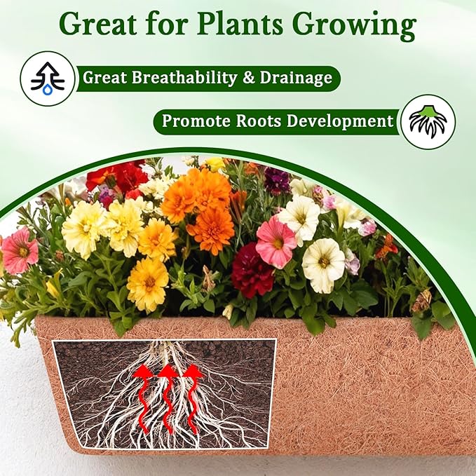 Halatool 4 Pack 36 Inch Trough Coco Fiber Replacement Window Box Liners Pre-Formed Coconut Liners for Planters Natural Coco Liner for Wall Hanging Basket Flower Pot Fence and Railing