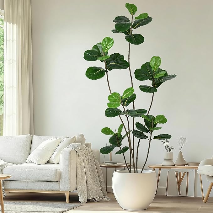 Artificial Fiddle Leaf Fig Tree 6FT- Tall Faux Tree with 40 Lifelike Leaves, 6 Heads, 72" Large Ficus Lyrata Fake Potted Plant for Home Office Living Room Corner Porch Indoor Decor