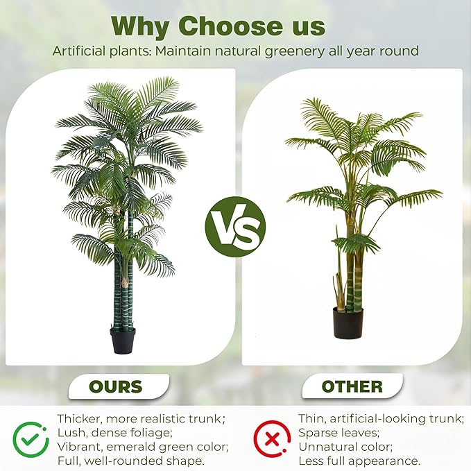 8.5FT Tall Golden Cane Palm Tree with 4 Trunks (1 Pack), Extra Lush Large Faux Plants, UV Resistant Indoor/Outdoor Fake Plant in Heavy Cement Pot - Realistic Tropical Decor for Patio, Home, Office